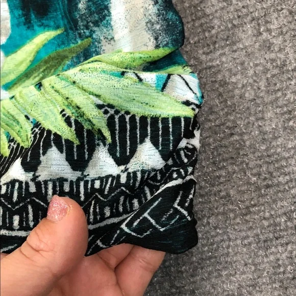 JM Collection Teal Tropical Floral Scoop-Neck Blouse Flowy Sleeves Sz 1X (V1) - Picture 9 of 10